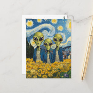 Three Aliens by Faux Van Gogh AI Art Postcard