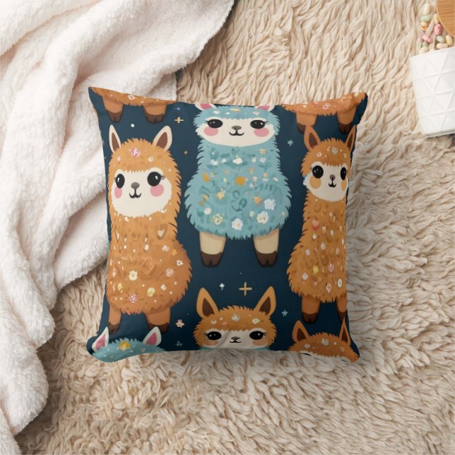 Three Alpaca Llama  Throw Pillow (Blanket)