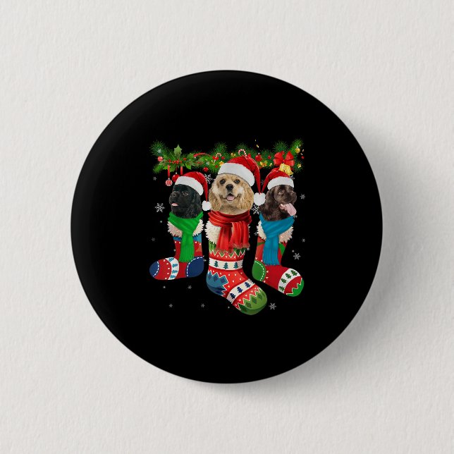 Three American Er Spaniels In Christmas Socks  2 Inch Round Button (Front)