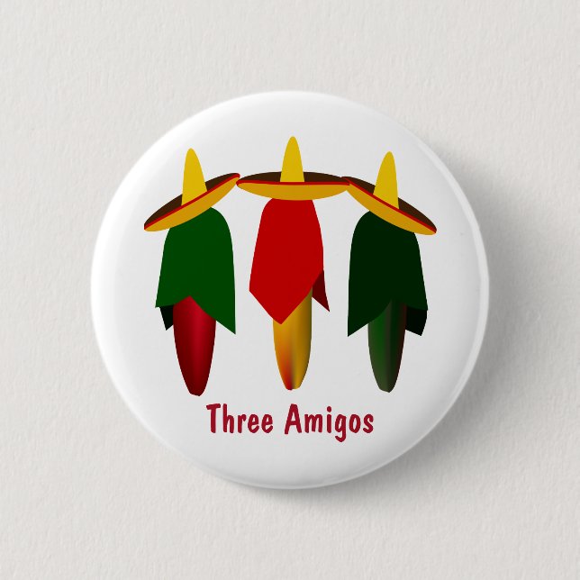 Three Amigos Hot Peppers 2 Inch Round Button (Front)