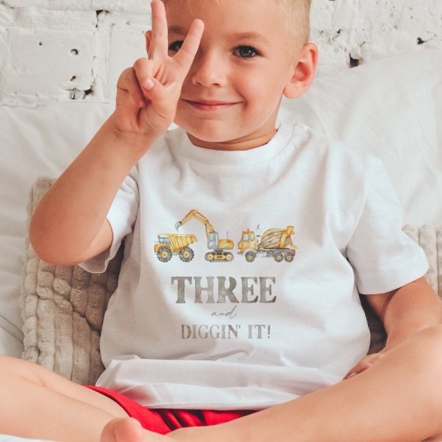 Three and Diggin' It Construction Birthday T-shirt (Creator Uploaded)