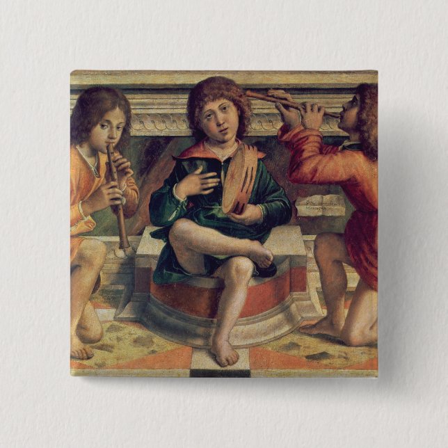 Three angel musicians 2 inch square button (Front)