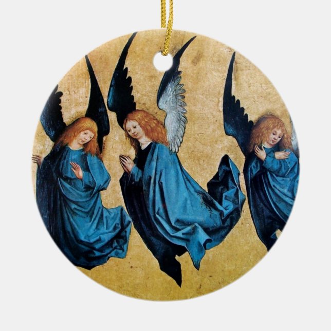 THREE ANGELS Blue Sapphire Ceramic Ornament (Front)