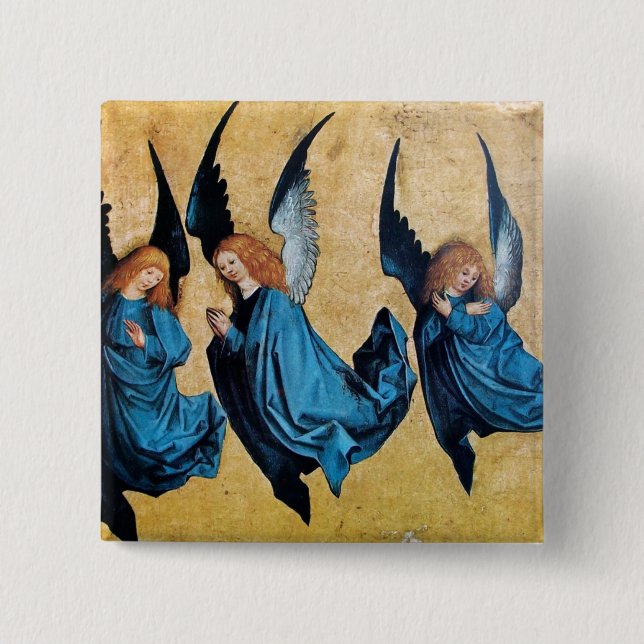 THREE ANGELS IN BLUE 2 INCH SQUARE BUTTON (Front)