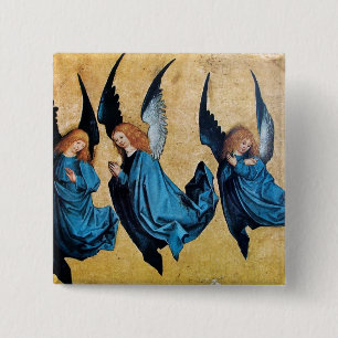 THREE ANGELS IN BLUE 2 INCH SQUARE BUTTON