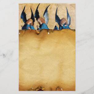 Three Angels in Blue,Brown Parchment Stationery