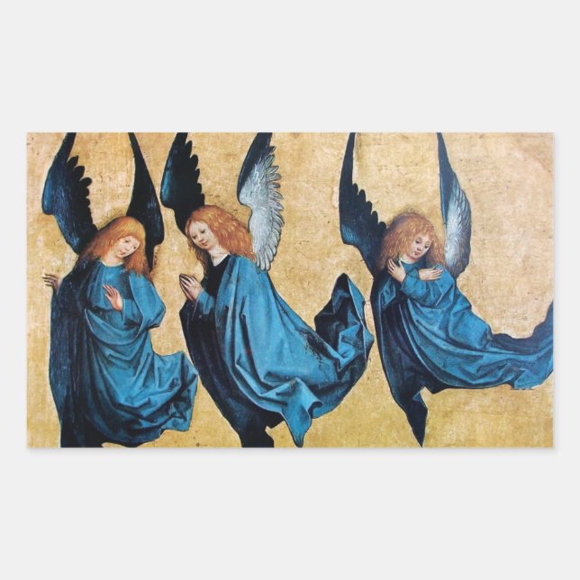 THREE ANGELS IN BLUE Christmas  Sticker (Front)