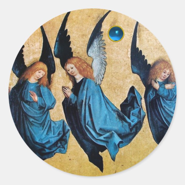 THREE ANGELS IN BLUE CLASSIC ROUND STICKER (Front)