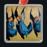THREE ANGELS IN BLUE METAL ORNAMENT<br><div class="desc">Elegant,  artistic and classic design rielaborated from a Renaissance painting.</div>