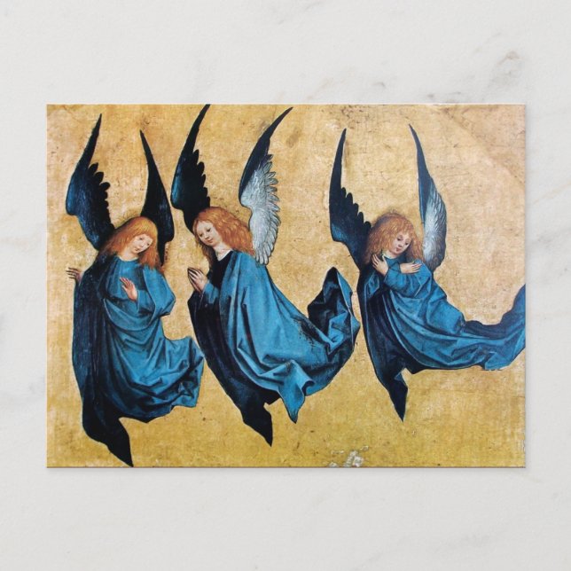THREE ANGELS IN BLUE POSTCARD (Front)