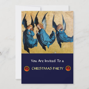 THREE ANGELS IN BLUE ,red ruby,felt paper Invitation