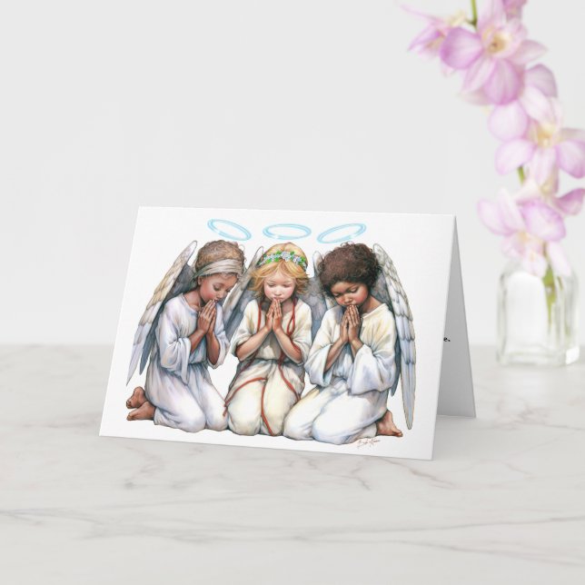 Three Angels Of Colour In Prayer Christmas Card (Orchid)