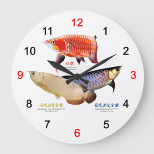 Three Asian Arowana types Large Clock