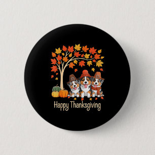 Three Australian Shepherd Dogs Fall Tree Happy Tha 2 Inch Round Button