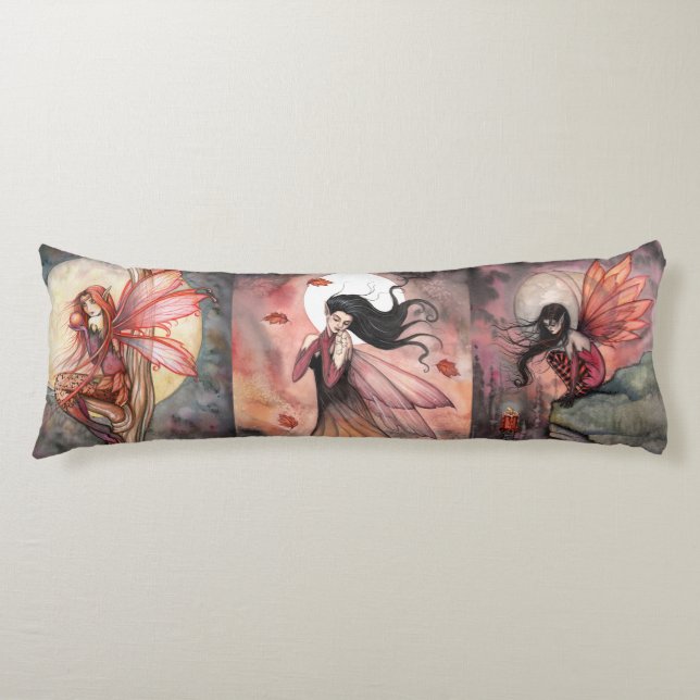 Three Autumn Fairies by Molly Harrison Fantasy Art Body Pillow (Front)