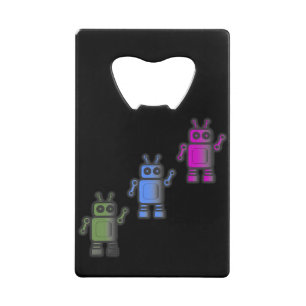 Three Awesome Retro Robots Credit Card Bottle Opener