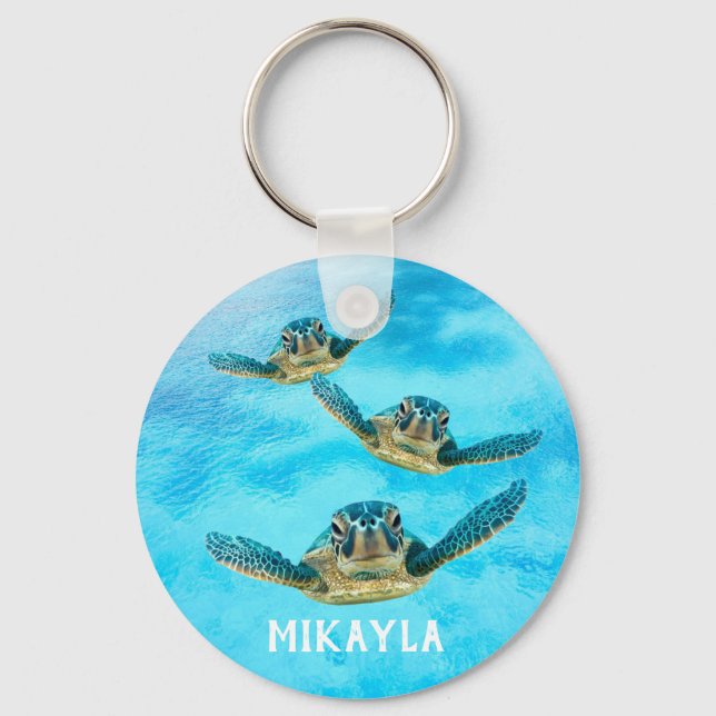 Three Baby Sea Turtles Swimming Keychain (Front)