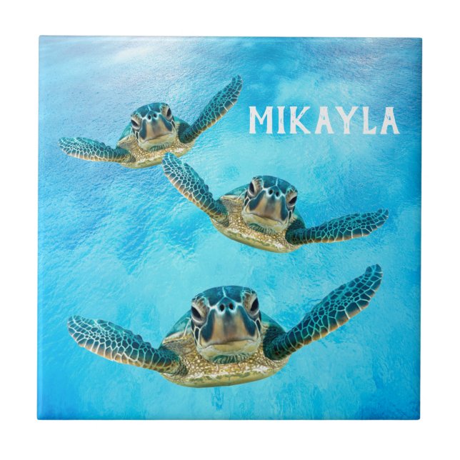 Three Baby Sea Turtles Swimming Tile (Front)