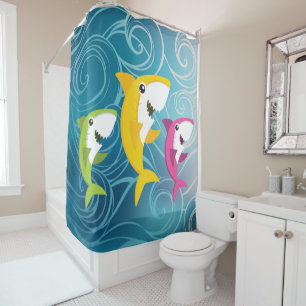 Three Baby Sharks Shower Curtain
