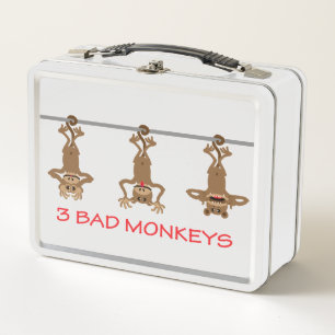Three bad monkeys metal lunch box