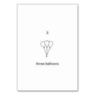 Three balloons, custom number flashcards table number