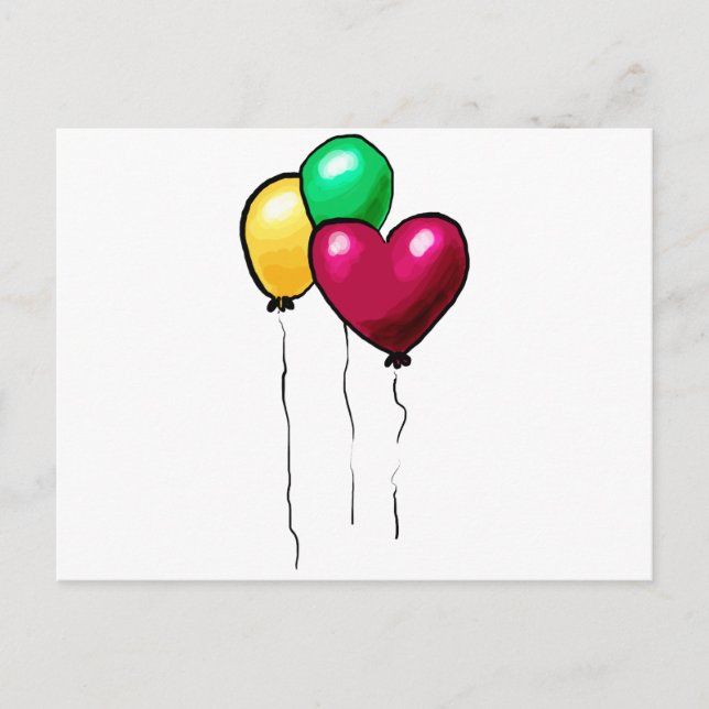 Three Balloons Red Yellow Green Heart Postcard (Front)