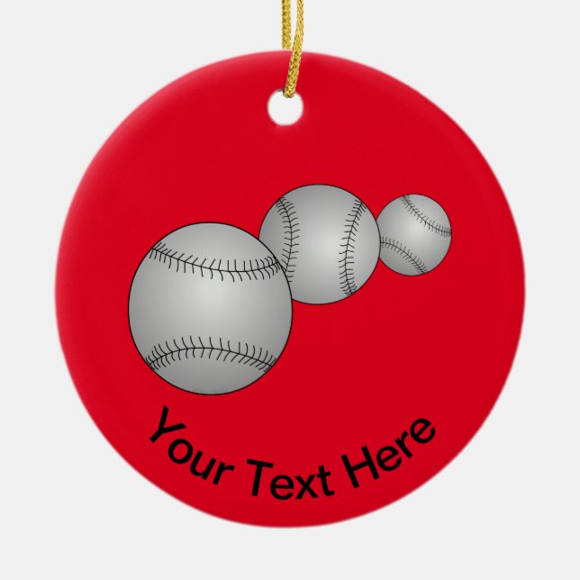 Three Baseballs Ceramic Ornament (Front)