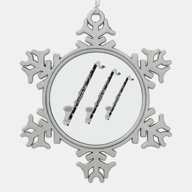 Three Bass Clarinets Snowflake Pewter Christmas Ornament (Front)