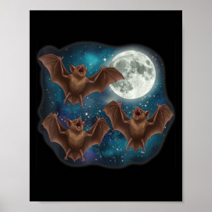 Three Bat Under Full Moon Funny Cosmic Meme Hallow Poster