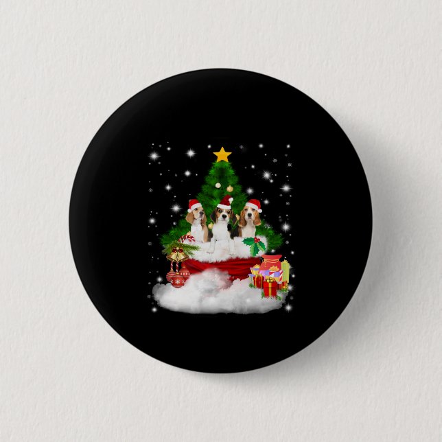 Three Beagles Santa Claus With Christmas Tree 2 Inch Round Button (Front)