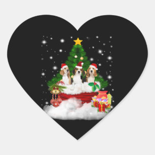Three Beagles Santa Claus With Christmas Tree Heart Sticker