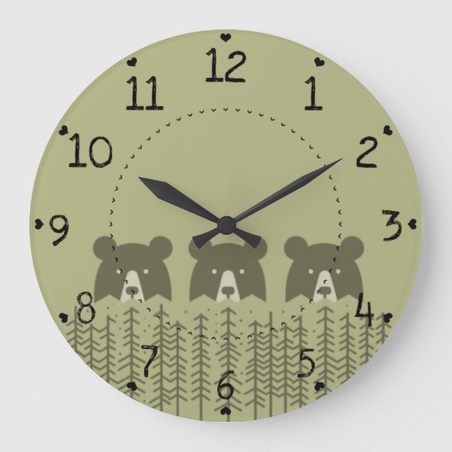Three Bears in the Woods Large Clock (Front)