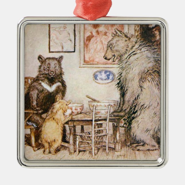 Three Bears Square Ornament Vintage Illustration (Front)