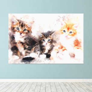 Three beautiful and cute kittens watercolor canvas print