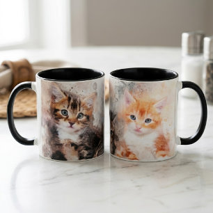Three beautiful and cute kittens watercolor mug