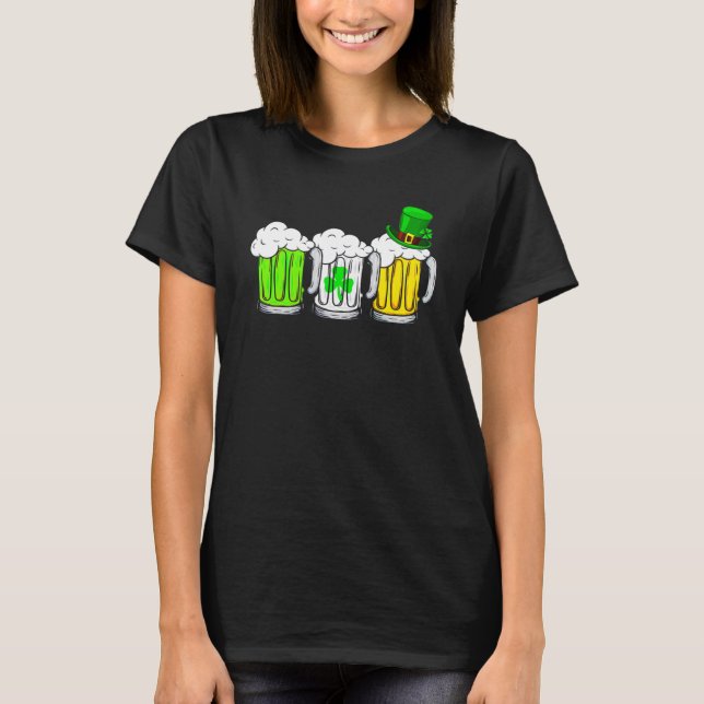 Three Beer Mugs Irish Flag St Patricks Day Men Wom T-Shirt (Front)