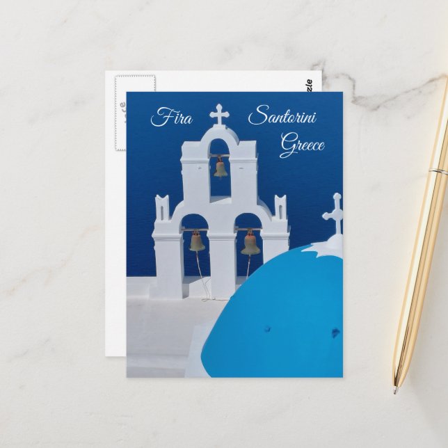 Three Bells Of Fira, Santorini, Greece Postcard (Front/Back In Situ)