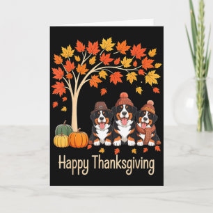 Three Bernese Mountain Dogs Fall Tree Happy Thanks Card