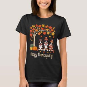 Three Bernese Mountain Dogs Fall Tree Happy Thanks T-Shirt