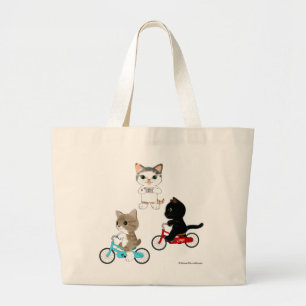 Three Bicycle Cats Large Tote Bag