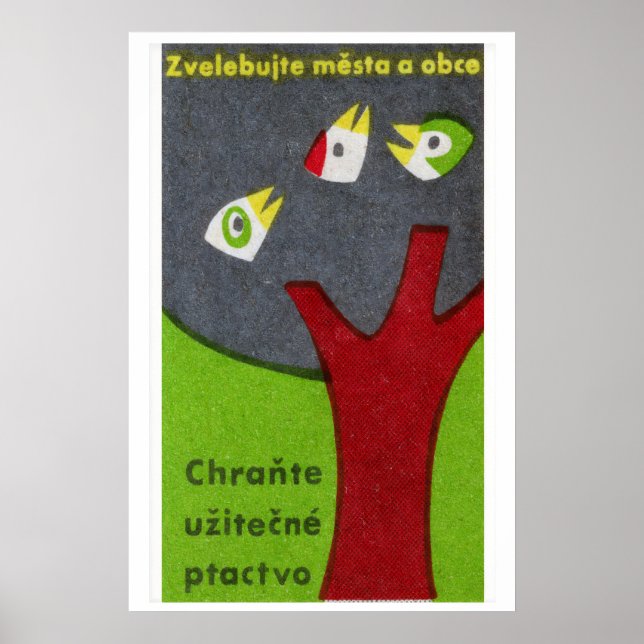 Three Birds in Tree - Matchbox Print - Czech Wall (Front)