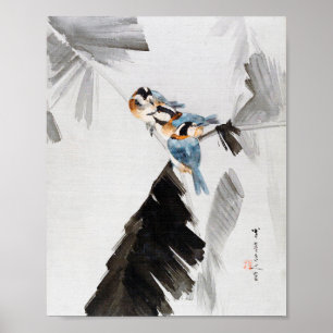 Three Birds on Branch, Watanabe Seitei Poster
