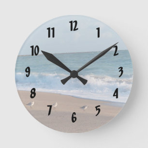 three birds on shore photo florida beach round clock