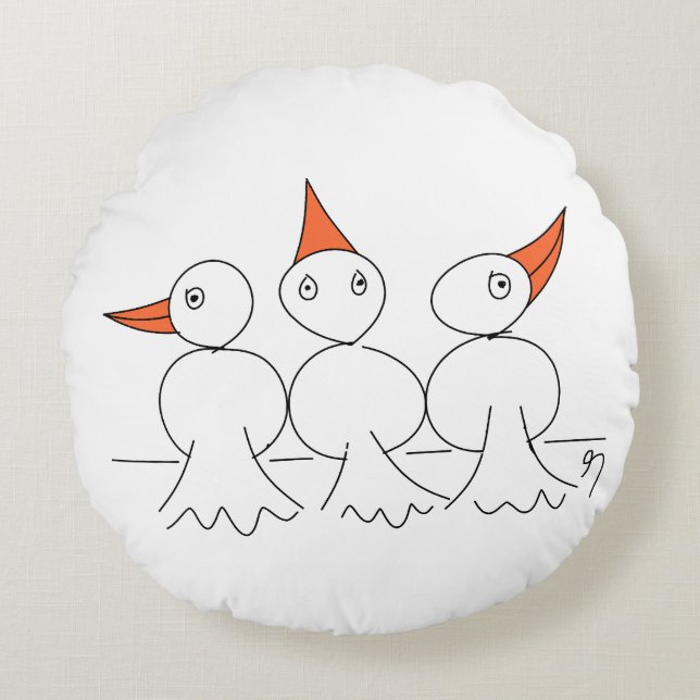 Three birds on the wire round pillow (Front)
