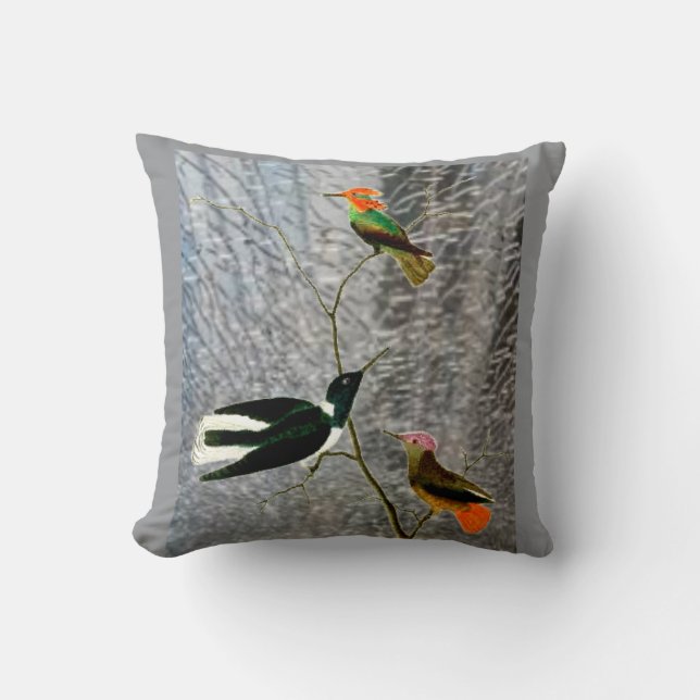 Three Birds Throw Pillow (Front)