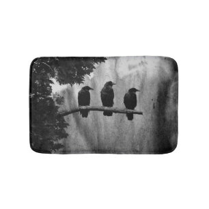 Three Black And White Crows Bath Mat