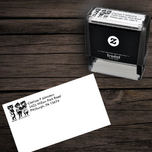 Three Black Cats White Shoes Playing Music Self-inking Stamp