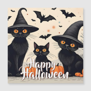 Three Black Cats with Hats on Halloween