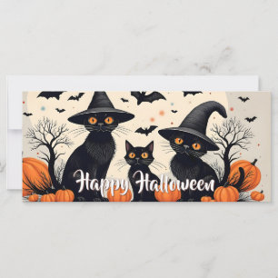 Three Black Cats with Hats on Halloween