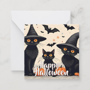 Three Black Cats with Hats on Halloween Card